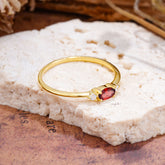 Round & Oval Cut Garnet Ring Timeless Three Stones Wedding Band